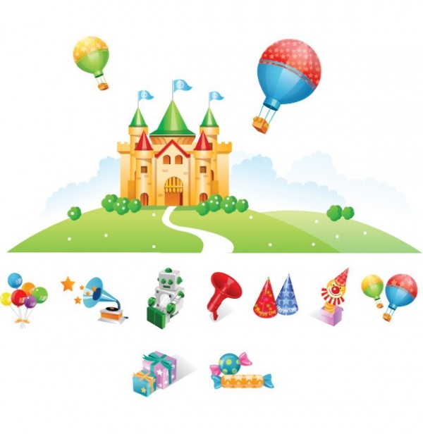 Vector Castle Air Balloon Toys Graphics web vector unique toys stylish robot quality original new illustrator high quality graphic fresh free download free download design creative children child castle air balloon   