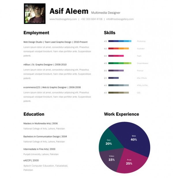 Amazing Bar Graph One Page Resume Template web vector unique ui elements stylish resume quality pie chart original one page new minimal interface illustrator high quality hi-res HD graphic fresh free download free elements download distinctive different detailed design creative bar graph avatar ai   