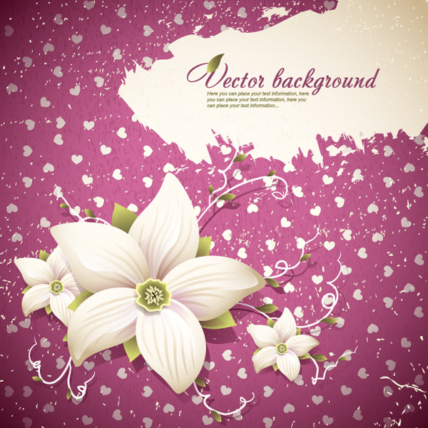 Lovely Floral Hearts Vector Background white lilies web vector unique ui elements stylish quality pink pattern original new message area lily lilies interface illustrator high quality hi-res hearts HD grunge graphic fresh free download free flowers floral eps elements download detailed design creative background   