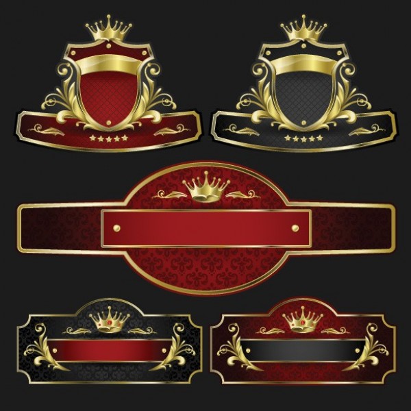 Luxury Vintage Vector Badge Banner Set web vintage vector unique ui elements stylish shield ribbons red quality ornate original new labels interface illustrator high quality hi-res HD graphic gold fresh free download free elements download detailed design crown creative black banners   