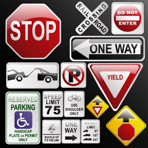 Glossy Road Highway Signs Vector Set yield web vector unique ui traffic sign stylish stop Speed Limit sign road sign Railway Crossing quality original One Way new interface illustrator highway sign high quality hi-res HD Handicap graphic glossy fresh free download free elements download do not enter detailed design creative   