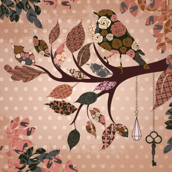 Decorated Bird in the Tree Abstract Background web vintage vector unique ui elements stylish retro quality prism pink pattern original new leaves key interface illustrator high quality hi-res HD graphic fresh free download free flowers floral elements download dotted detailed design decorated crystal creative bird background abstract tree abstract   