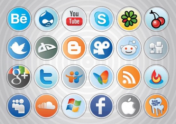 23 Attractive Round Social Vector Buttons web vector unique stylish stickers social media social quality pack original new modern logos illustrator icons high quality graphic fresh free download free elements download design creative buttons   
