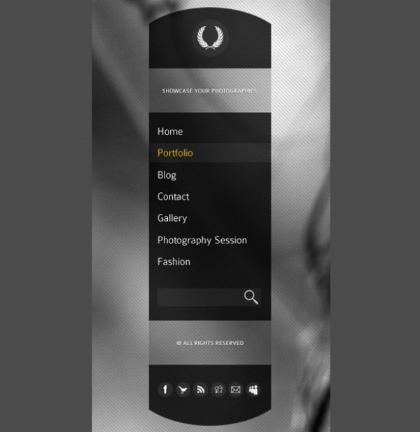 Stunning Vertical Photography Menu PSD web vertical navigation unique ui elements ui stylish quality psd photography original new navigation modern menu interface icons hi-res HD fresh free download free elements elegant dropdown download detailed design dark menu creative clean   