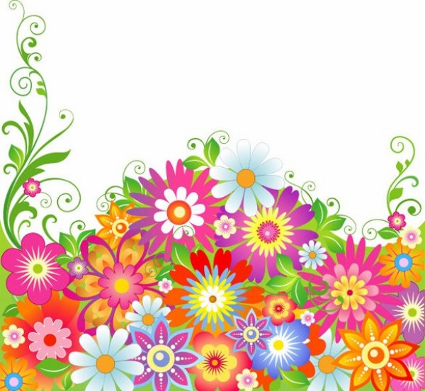 Colorful Spring Garden Floral Vector Background web vector unique stylish spring quality original illustrator high quality graphic garden fresh free download free flowers flower floral eps download design daisies creative colorful bright background abstract   