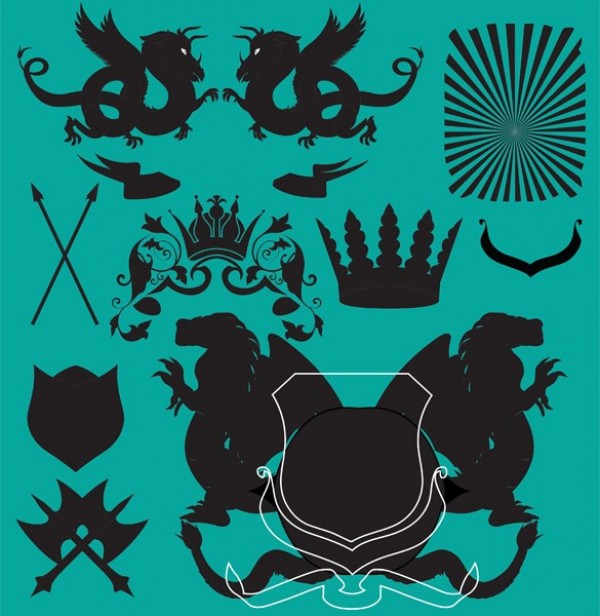Heraldry Silhouette Vector Elements Set winged lions web vector unique ui elements stylish silhouette shield set quality original new interface illustrator high quality hi-res heraldry heraldic HD graphic fresh free download free emblem elements dragons download detailed design crowns crossed swords crest creative banners   