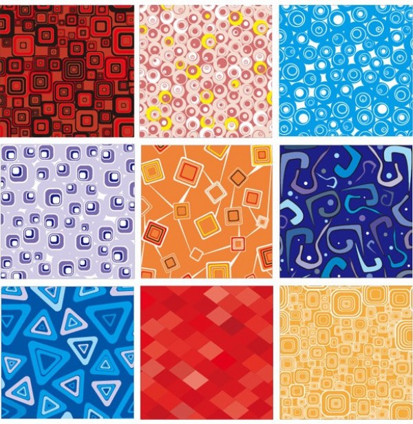 9 Geometric Retro Shapes Abstract Vector Patterns web vector unique stylish squiggles squares set retro quality pattern original illustrator high quality graphic geometric fresh free download free eps download diamonds design creative colorful circles background abstract   