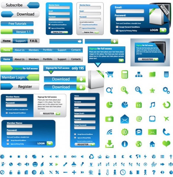 Amazing Blue/Green Web UI Vector Elements web vector unique ui kit ui elements stylish sign-in set quality player pack original new navigation menu login form kit interface illustrator icons high quality hi-res HD green graphic fresh free download free forms elements download detailed design creative buttons blue   