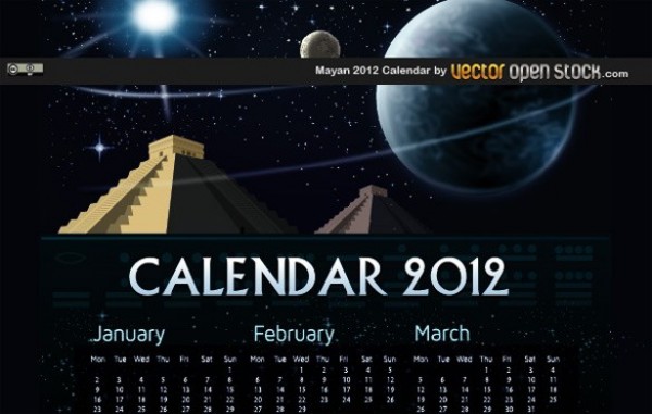 2012 Mayan Theme Vector Calendar yearly calendar year web vector unique ui elements stylish stars spanish quality pyramids planets original new moon Mayan calendar mayan interface illustrator high quality hi-res HD graphic fresh free download free english elements download detailed design creative 2012   