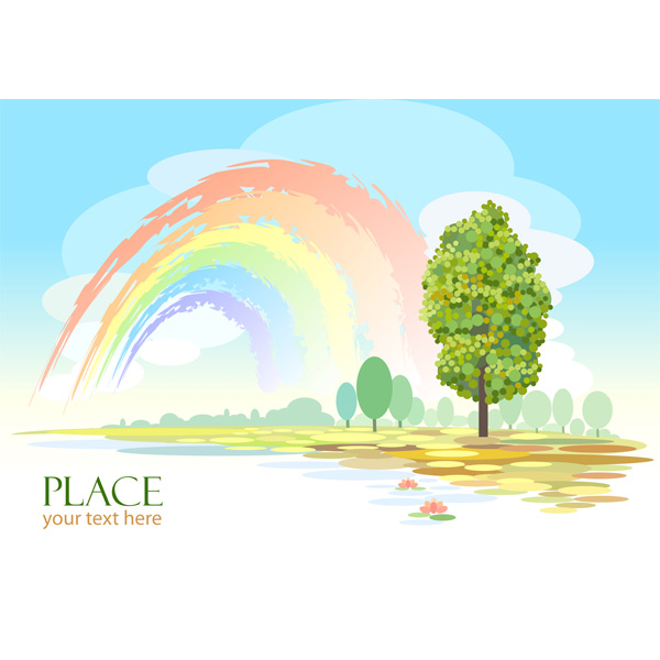 Watercolor Rainbow Countryside Background web vector unique ui elements trees summer stylish scene rainbow quality original new nature landscape interface illustrator high quality hi-res HD graphic fresh free download free eps elements download detailed design creative countryside colorful background   