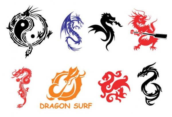 8 Chinese Vector Dragon Symbols Set web vector unique ui elements stylish set quality original oriental new interface illustrator icons high quality hi-res HD graphic fresh free download free elements dragons dragon download detailed design creative chinese ai   