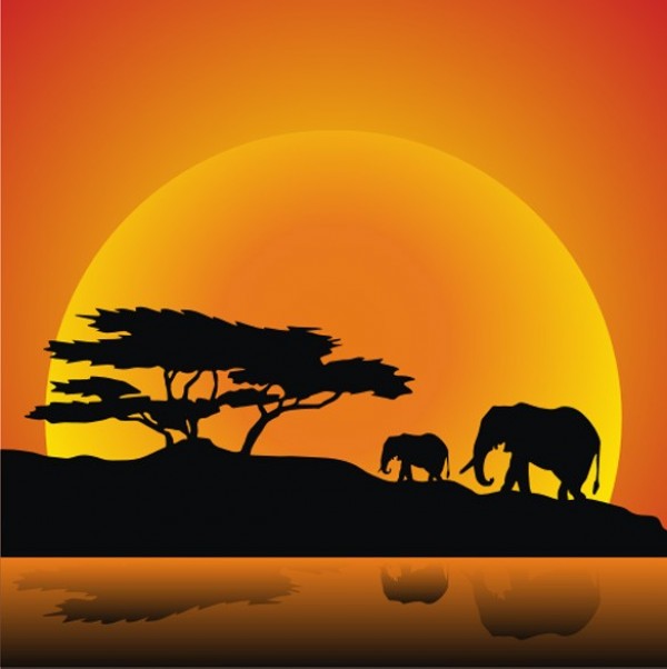 African Sun Elephants Silhouette Background web vector unique ui elements tree silhouette sunset stylish quality original orange new interface illustrator high quality hi-res HD graphic fresh free download free eps elephants elephant silhouette elements download detailed design creative cdr background ai african sunset   