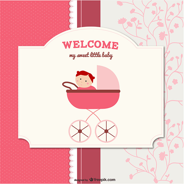 Quaint Baby Buggy Floral Card Background vintage vector pink lace free download free floral card buggy background baby card baby   