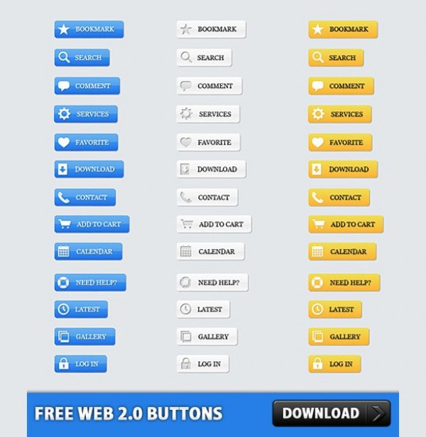 39 Clean Colorful Web UI Buttons Pack PSD yellow white web 2.0 web unique ui elements ui stylish simple set search quality pack original new modern interface hi-res HD fresh free download free elements download detailed design creative comment clean buttons blue add to cart   