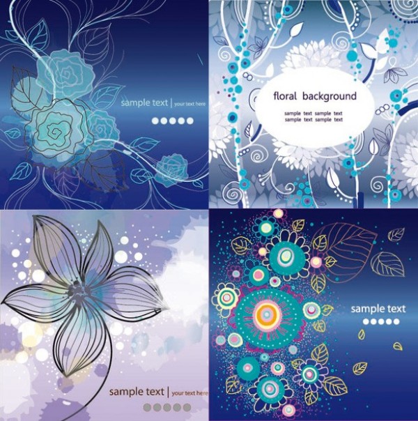 5 Delicate Blue Floral Vector Backgrounds web vector unique ui elements stylish quality original new interface illustrator high quality hi-res HD hand drawn graphic fresh free download free flowers floral elements download detailed design delicate creative blue background abstract   