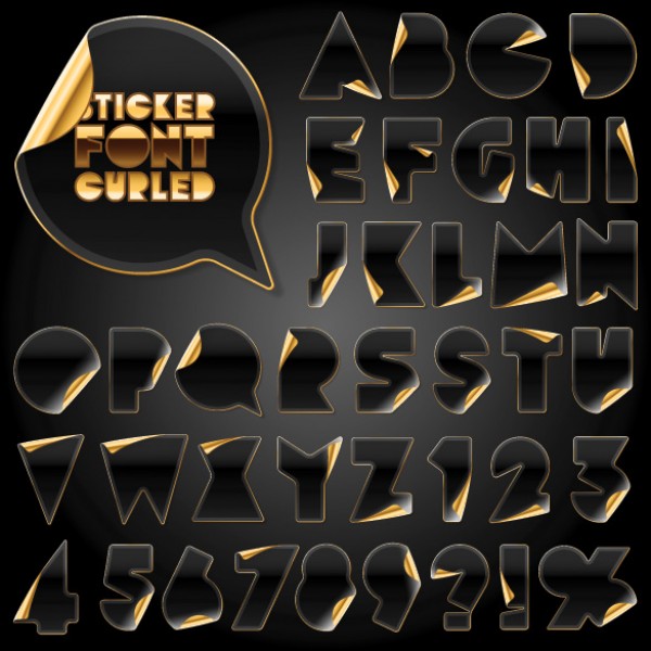 Curled Sticker Gold Back Letters & Numbers vectors vector graphic vector unique sticker quality photoshop pack original numbers modern letters illustrator illustration high quality gold fresh free vectors free download free font download curled sticker creative alphabet ai   