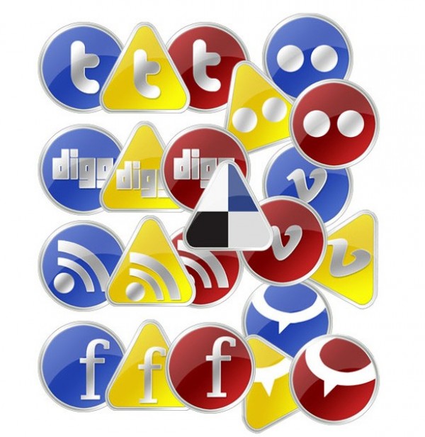 Glossy Colorful Social Media Icons Set yellow web vista unique ui elements ui stylish social media icons social simple red quality original new networking modern interface icons hi-res HD glossy fresh free download free elements download detailed design creative clean bookmarking blue   