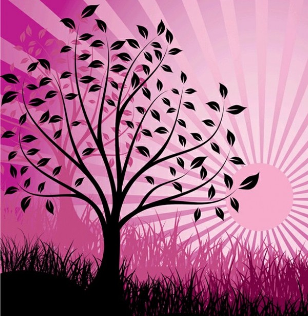 Abstract Pink Sunset Tree Silhouette Background web vector unique ui elements tree silhouette tree sunset sunrise stylish silhouette rays quality pink original new interface illustrator high quality hi-res HD grasses grass graphic fresh free download free eps elements download detailed design creative background abstract   