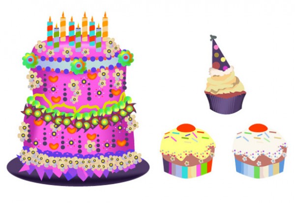 Colorful Birthday Cupcakes Vector web vectors vector graphic vector unique ultimate ui elements quality psd png photoshop party pack original new modern jpg illustrator illustration ico icns high quality hi-def HD fresh free vectors free download free festive elements download design cupcakes creative celebrate cakes birthday cake birthday ai   