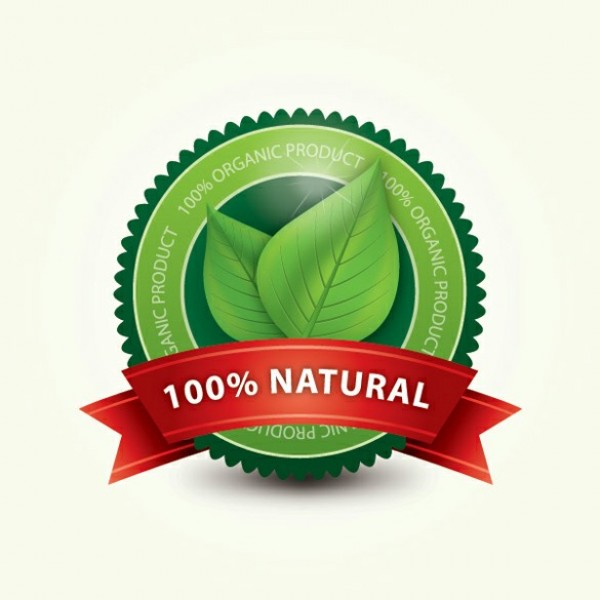 100% Organic Green Nature Vector Label web vector unique ui elements stylish round ribbon red ribbon quality original organic new natural leaves label interface illustrator high quality hi-res HD green graphic fresh free download free eps elements eco download detailed design creative badge 100% organic 100% natural   