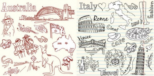 Australia Italy Sketched Theme Vector web vintage vector unique ui elements travel theme stylish sketched sketch Rome quality original new leaning tower of Pisa kangaroo Italy interface illustrator high quality hi-res HD graphic fresh free download free elements download detailed design creative Colosseum Australia   
