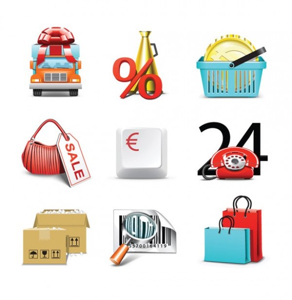 18 Colorful eCommerce Shopping Vector Icons Set web vector unique ui elements stylish shopping basket shopping bag shopping shipping quality original new money interface illustrator icons high quality hi-res HD graphic gift fresh free download free elements ecommerce download detailed design creative box   