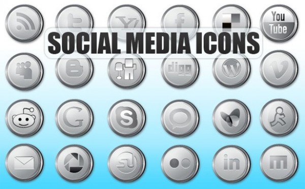 24 Silver Round Social Media Icons Vector Set web vector unique ui elements stylish social silver round quality original new networking media interface illustrator icons high quality hi-res HD graphic fresh free download free elements download detailed design creative bookmarking ai   