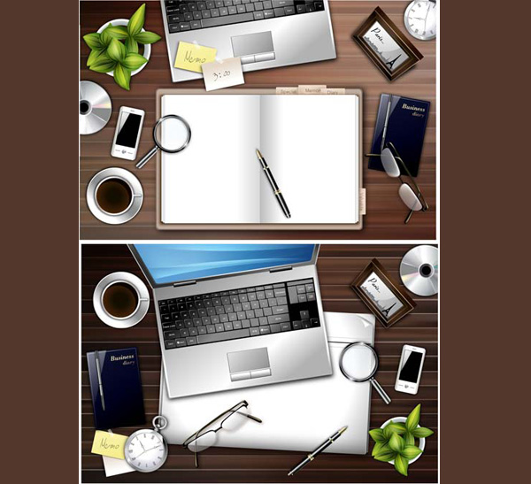 6 Office Desktop Vector Scenes wooden desktop wooden wood web vector unique ui elements stylish sticky note stationary setting set scene quality pocket watch plant phone original office desk notebooks new magnifying glass laptop interface illustrator high quality hi-res HD graphic glasses fresh free download free elements download detailed desktop scene desktop desk design creative background ai   