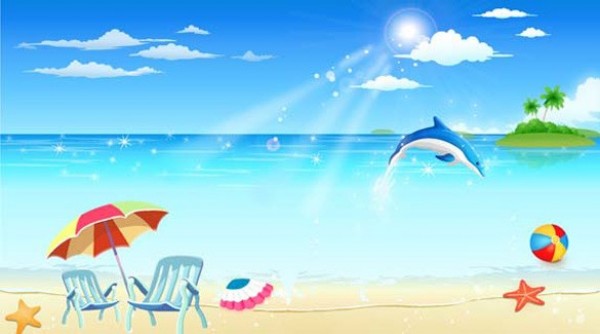 Tropical Seaside Resort Vector Background web vector vacation unique tropical stylish seaside quality palms original illustrator high quality graphic getaway fresh free download free download dolphin design creative beach background abstract   