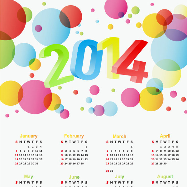 Bold Color Bubbles Abstract 2014 Calendar vector free download free colorful circles calendar bubbles bright abstract 2104 calendar 2014   