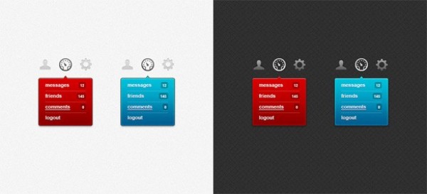 2 Pretty Little Dropdown Tooltips with Icons PSD web unique ui elements ui tooltips stylish red quality psd original new modern minimal menu interface icons hi-res HD fresh free download free elements dropdown tooltip dropdown download detailed design creative clean blue   