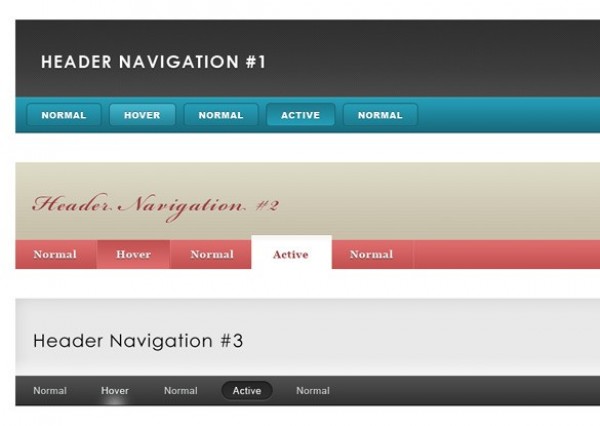 3 Header Navigation Menu UI Pack PSD web unique ui elements ui stylish simple quality psd original new navigation modern menu interface hi-res header HD fresh free download free elements download detailed design creative clean bar   