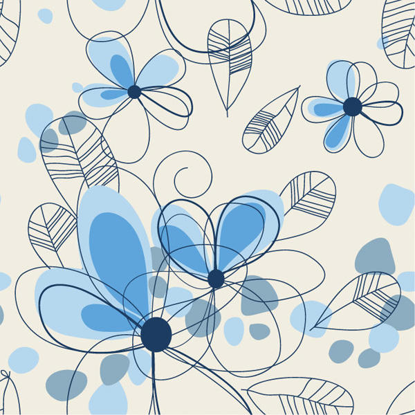 Blue Hand Drawn Floral Pattern Background web vector unique ui elements summer stylish simplistic simple seamless quality pattern original new interface illustrator high quality hi-res HD hand painted hand drawn graphic fresh free download free floral eps elements download detailed design creative blue background   