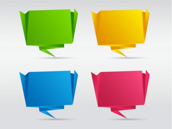 4 Colorful Origami Speech Balloons Vector Set web vector unique ui elements stylish speech bubbles speech set quality paper original origami new interface illustrator high quality hi-res HD graphic fresh free download free folded paper elements download dialogue box detailed design creative colorful balloons chat ai   