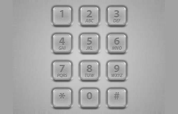 Silver Metal Dialpad Buttons Interface PSD web unique ui elements ui stylish quality psd phone original numbers new modern keys interface hi-res HD fresh free download free elements download dialpad dial pad dial detailed design creative clean buttons   
