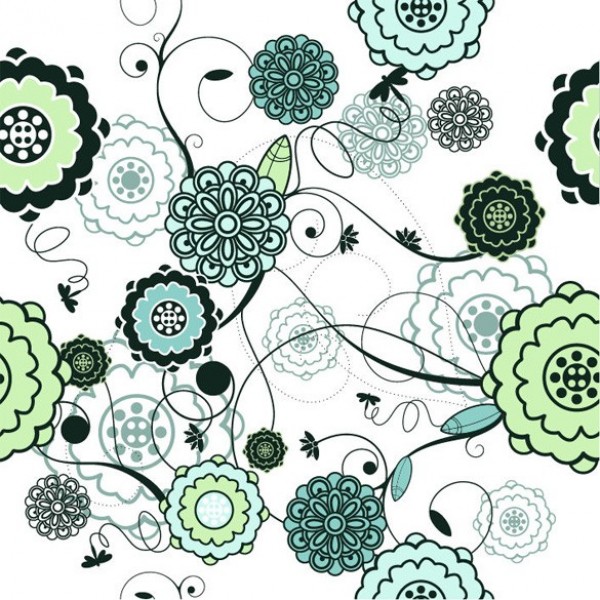 Retro Spring Floral Abstract Vector Pattern web vector unique ui elements stylish seamless floral pattern seamless retro floral pattern retro quality pattern original new interface illustrator high quality hi-res HD green graphic fresh free download free flowers floral pattern floral eps elements dragonflies download detailed design creative blue abstract   