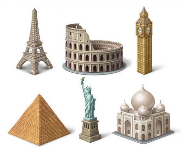 Famous Places of the World Icons PNG unique stylish Statue of Liberty Roman Colosseum quality Pyramids of Egypt pyramid original modern free download free famous buildings eiffel tower download creative Big Ben   