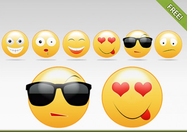 Set of Cute Smiley Emoticons yellow vectors vector graphic vector unique sunglasses smiley shades quality psd photoshop pack original modern illustrator illustration high quality glossy fresh free vectors free download free emoticons download cute creative ai   