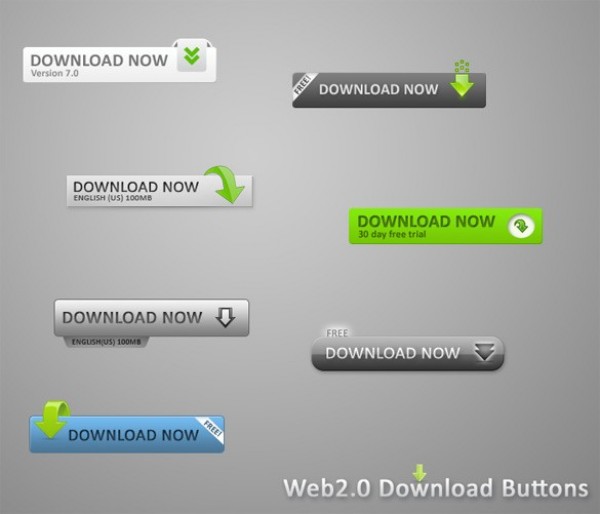 7 Classy Web 2.0 UI Download Buttons Set PSD web 2.0 web unique ui elements ui stylish simple set quality original new modern interface hi-res HD fresh free download free elements download buttons download detailed design creative clean buttons arrow   