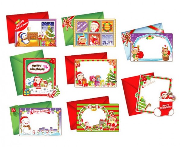 8 Festive Christmas Cards Vector Set web vector unique ui elements stylish santa quality original new interface illustrator high quality hi-res HD graphic fresh free download free frame eps elements download detailed design creative christmas cards set christmas card christmas card background   