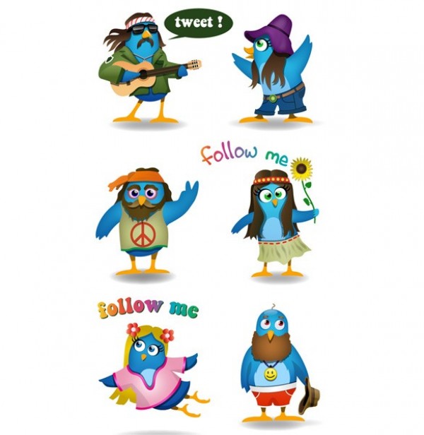 6 Woodstuck Twitter Bird Vector Icons Set woodstock web vector unique ui elements twitter icon twitter stylish social set quality original new interface illustrator icon hippie twitter icon hippie twitter bird high quality hi-res HD graphic fresh free download free elements download detailed design creative   