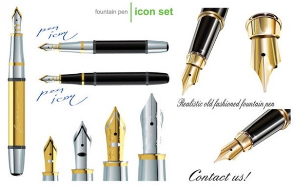 Realistic Fountain Pen Vector Icon Set web vintage pen vector unique ui elements stylish quality pen original nib new illustrator high quality hi-res HD graphic fresh free download free fountain pen download design creative classic   