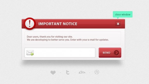 Stunning Important Notice Box PSD web unique ui elements ui subscribe stylish simple red quality original notices new modern interface input important notice box hi-res HD fresh free download free email elements download detailed design creative clean box   