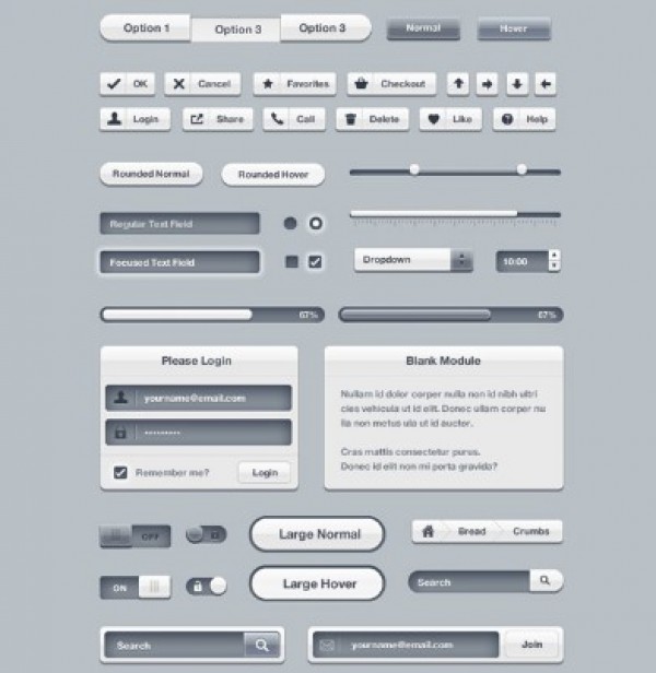 Large Grey Web UI Kit PSD web unique ui kit ui elements ui tabs stylish simple Silders Search forms quality progress bars original new navigation modern login forms interface hi-res HD grey gray fresh free download free elements drop-downs download detailed design creative control buttons clean breadcrumbs   
