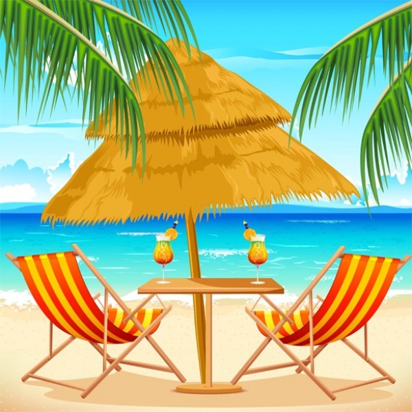 Sand & Sea Tropical Getaway Vector Background web vector vacation unique umbrella ui elements tropics tropical stylish sea sand quality original ocean new interface illustrator holiday high quality hi-res HD graphic getaway fresh free download free eps elements download detailed design creative cocktails chairs blue beach background   