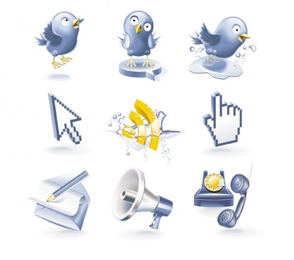 9 Blue Vector Web UI Icons Set web vector unique ui elements twitter birds stylish social icon rss feed quality pointer phone original new mail interface illustrator icon high quality hi-res HD graphic fresh free download free elements download detailed design creative bull horn blue   