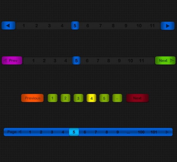 4 Glowing Numbers Pagination Interfaces PSD web unique ui elements ui stylish set quality psd pagination original new neon modern interface hi-res HD glowing fresh free download free elements download detailed design dark creative colors colorful clean blue black   