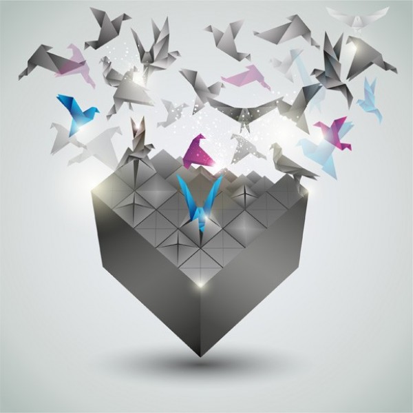 Origami Birds Out of the Box Freedom Concept web vector unique ui elements stylish quality paper cranes paper birds original origami birds origami new interface illustrator high quality hi-res HD graphic fresh Freedom free download free flying eps elements download detailed design cube creative concept box background   