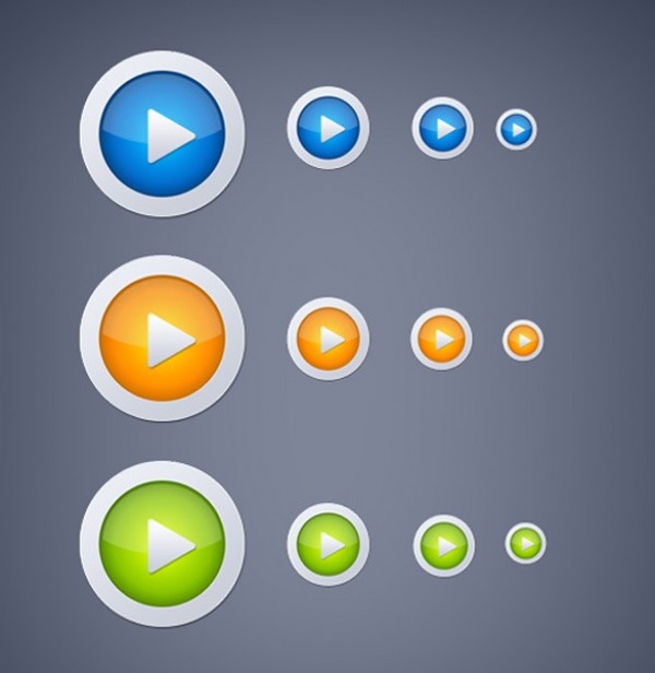 12 Glossy Round UI Play Icons Set PSD web unique ui elements ui stylish round quality psd play button Play original orb orange new modern metal interface hi-res HD green glossy fresh free download free elements download detailed design creative clean buttons blue   