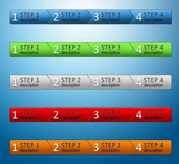 5 Colorful Step Process Panels Set PSD web unique ui elements ui stylish steps step process step set quality psd payment panel original new modern interface hi-res HD grey fresh free download free elements download detailed design creative colors clean blue   